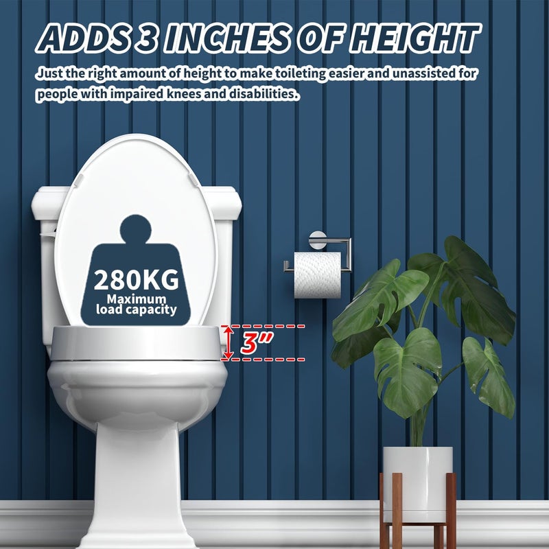 CcBello ELONGATED toilet seat risers for seniors, Slow Close, Elevated toilet seat, Heavy Duty, Never Loosen, Raised toilet seat elongated bowl, White(18.5”) - Image 2